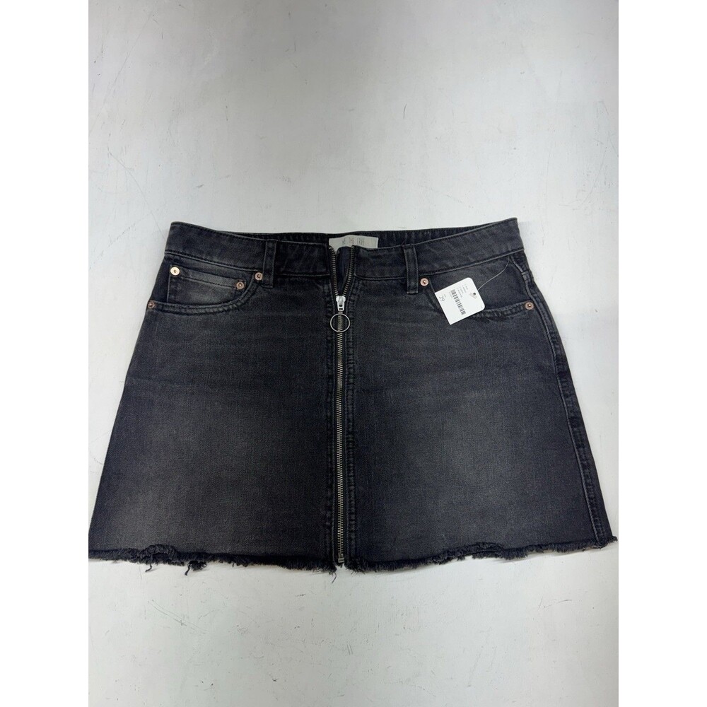 We The Free Denim Skirt Ring Pull Zipper Front Raw Hemline Black Women’s 29 NWT